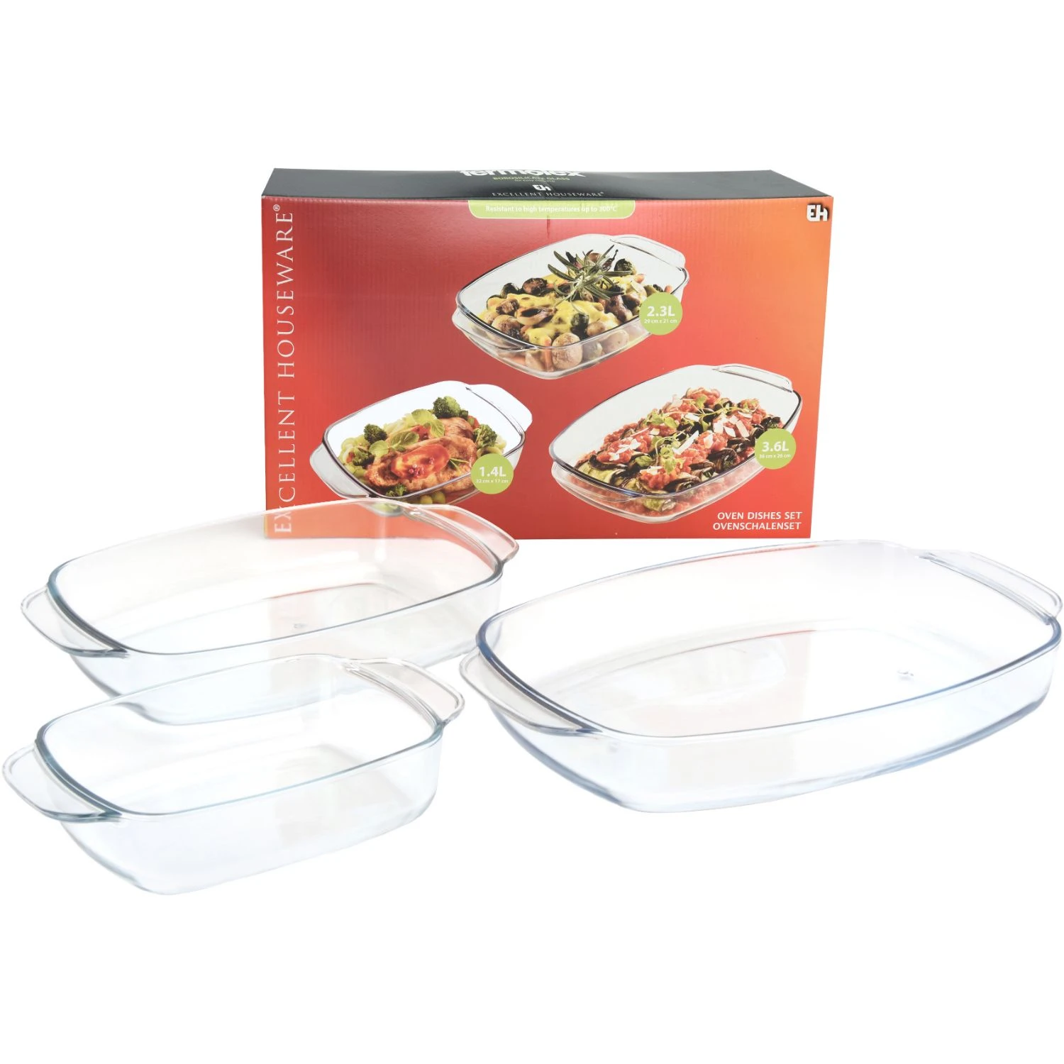 Excellent Housware Termolex Ovenschalenset 3-delig Glas 3 Excellent Housware Termolex Ovenschalenset 3-delig Glas
