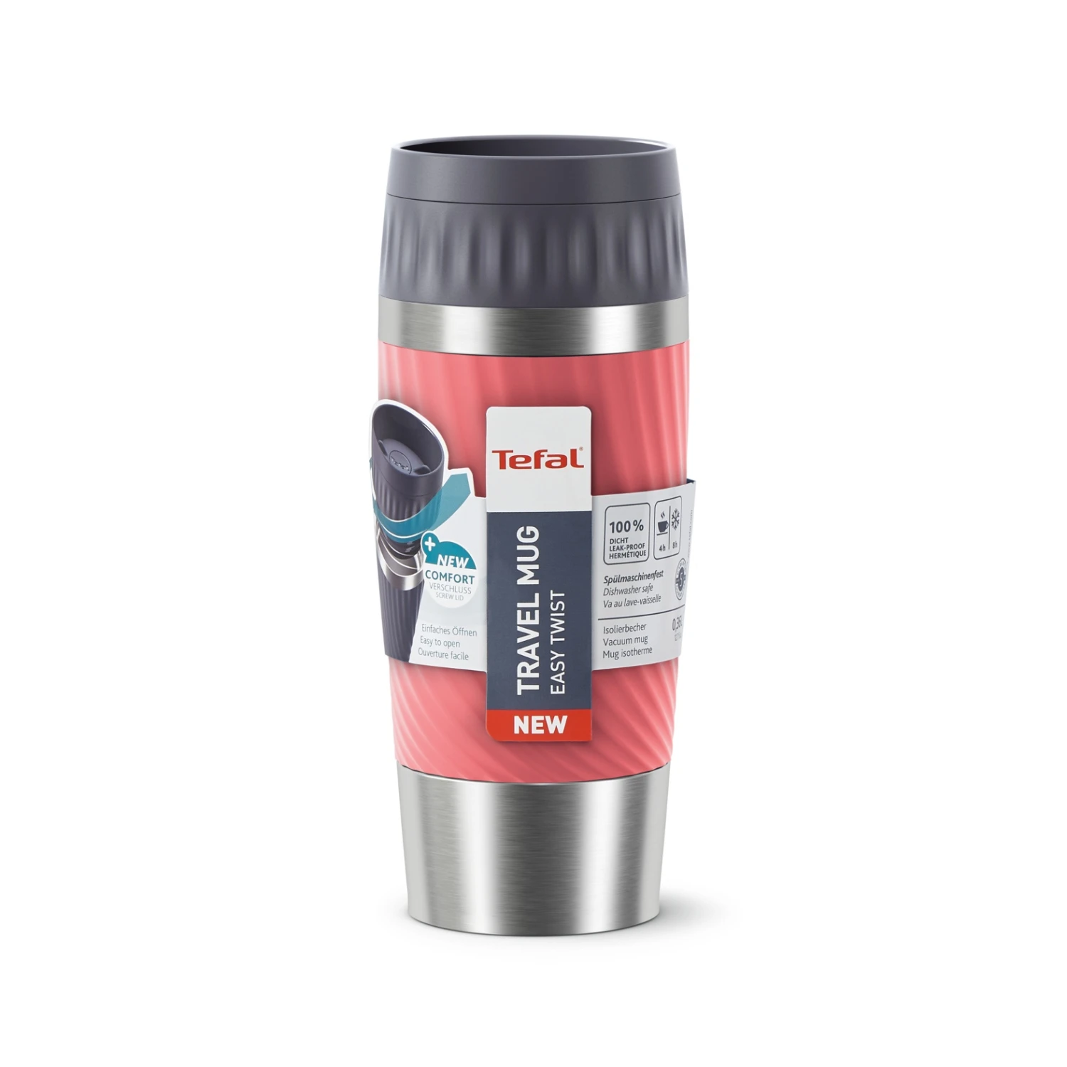 Tefal Travel Mug EasyTwist Isoleerbeker Koraalrood 4 Tefal Travel Mug EasyTwist Isoleerbeker Koraalrood - Afbeelding 2